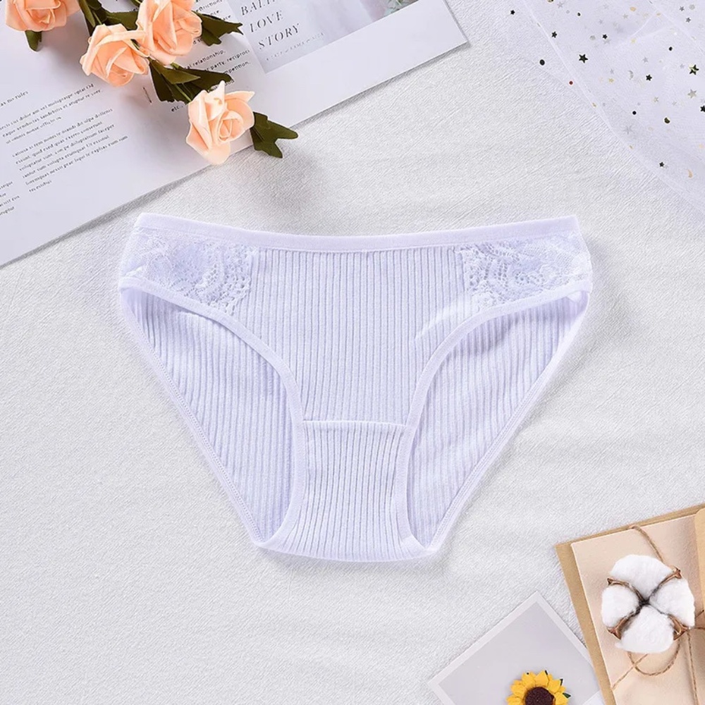 5/$20 New White Cotton Briefs Period Panties with Lace Detail Mid Waist Bundle